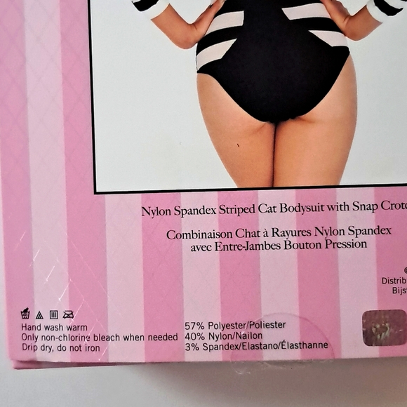 Cat Bodysuit Striped Sexy Black White Stripes Leg Avenue Unisex - Picture 4 of 13